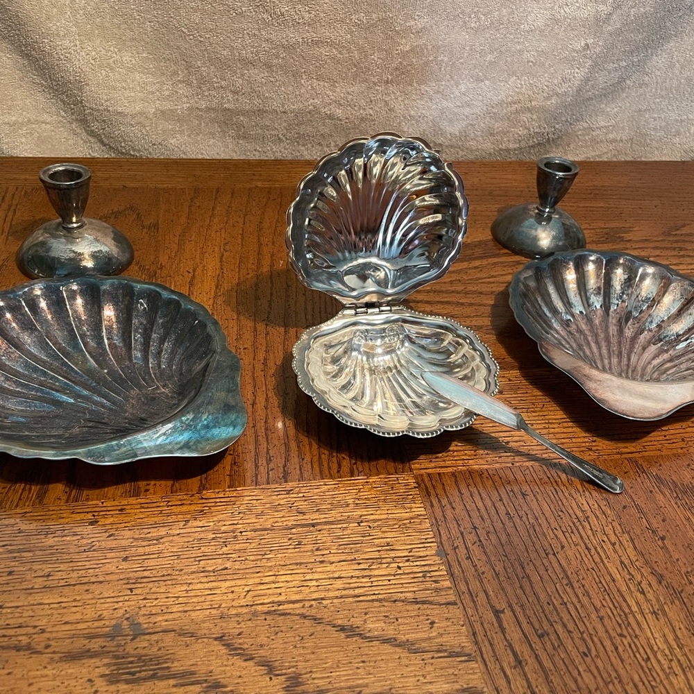 Vintage Silver plated candlesticks and serving pieces